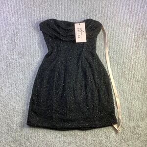 Oh Polly Black Beaded Strapless Mini Dress Sequin Bodycon Size 8 NWT